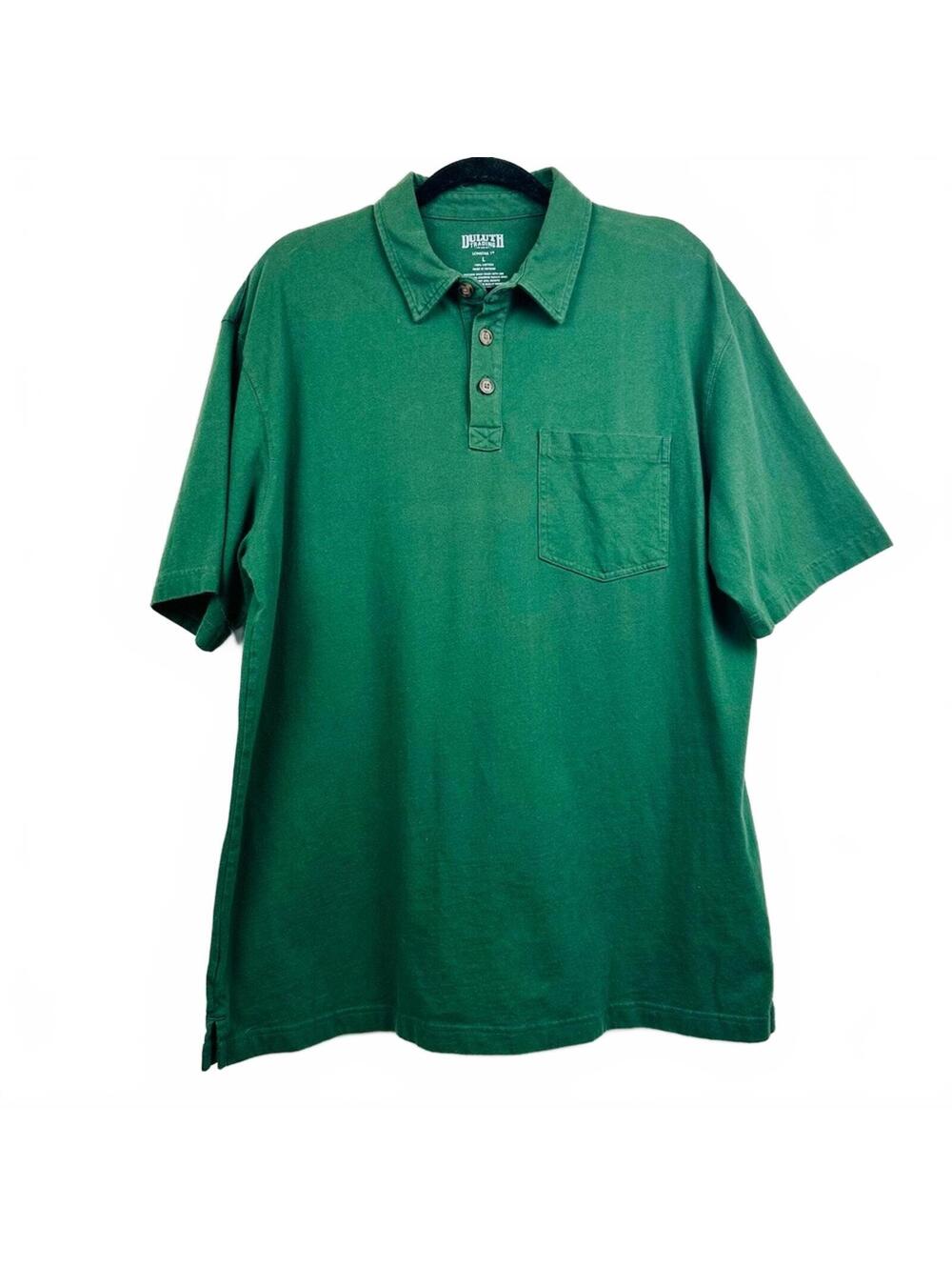 Men’s Duluth Trading Co Long Tail T 100% Cotton Green Pocket Polo Large